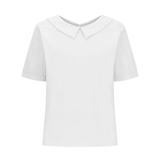 K New Loose Collared Shirt, Women's Short Sleeved Top_ecoleips.com