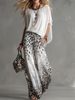 Fashionista Set Lightweight Short Sleeve Loose Fit Leopard Print Trousers Casual Wide Leg Pants Women's Clothing_ecoleips.com