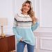 Fair Isle Sweater Women's Geometric Pattern Pullover - Soft Acrylic Knit, Loose Fit, 3D Embroidery, Casual Elegance (Blue/Black/Khaki, S/M/L/XL)_ecoleips.com