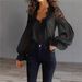 Women's Lace Patchwork Puff Sleeve Pleated Shirt American Style Clothing Top_ecoleips.com