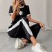 Women's Personalized Printed Clothing Set Short Sleeved Crew Neck Top And Loose Sweatpants 8002_ecoleips.com