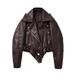 Vintage Biker Jacket Women – Faux Leather Cropped Pilot Jacket With Belt (XS/S/M/L/XL, Khaki/Black/Beige/Bronze/Silver)_ecoleips.com