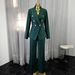Women's Slim Fit Double-Breasted Blazer Set – Emerald Green Gold Button Suit With Straight Leg Pants (S-XL, Polyester, Business & Formal Wear)_ecoleips.com