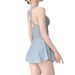 Swimming Suit For Women Solid Color Slimming One-piece Dress Style Conservative Waist Tightening Slimming Vacation Swimsuit_ecoleips.com