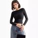 Women's Backless round Neck Long Sleeve T-Shirt European American Style Sexy Summer Pure Base Layer Inner Wear_ecoleips.com