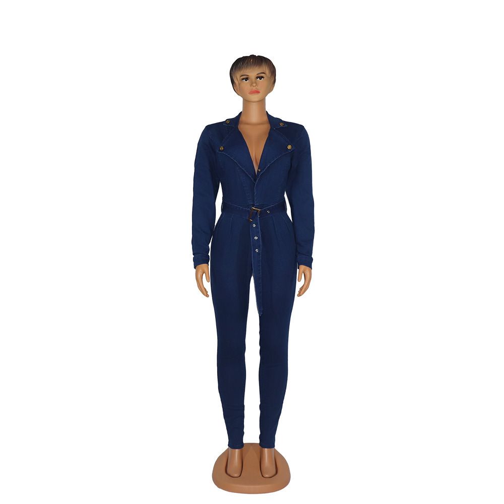 High-Waisted Denim Jumpsuit – Slim Fit Sexy Romper For Women (M-Xxl) All-Season Wear Versatile Style_ecoleips.com