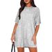 Women's Clothing Round Neck Women's Sequined Dress, Sexy Shimmering T Shirt, Sparkly Short Sleeve, Loose Fit, Party Dress_ecoleips.com