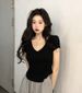 Pure Desire Wind V-neck Short-sleeved T-shirt Women's Summer New Slim And Thin Spice Girl Short Irregular Bottoming Top_ecoleips.com