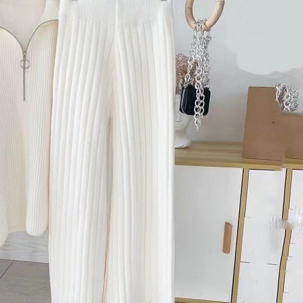 Women’s Clothing leg pants for women autumn and winter new white thickened knitted outer wear high waist loose straight mopping casual trousers_ecoleips.com