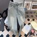 Women High Waisted Wide Leg Jeans With Lace Trim & Bow Embroidery, Light Blue Loose Denim Pants For Casual Daily Wear_ecoleips.com