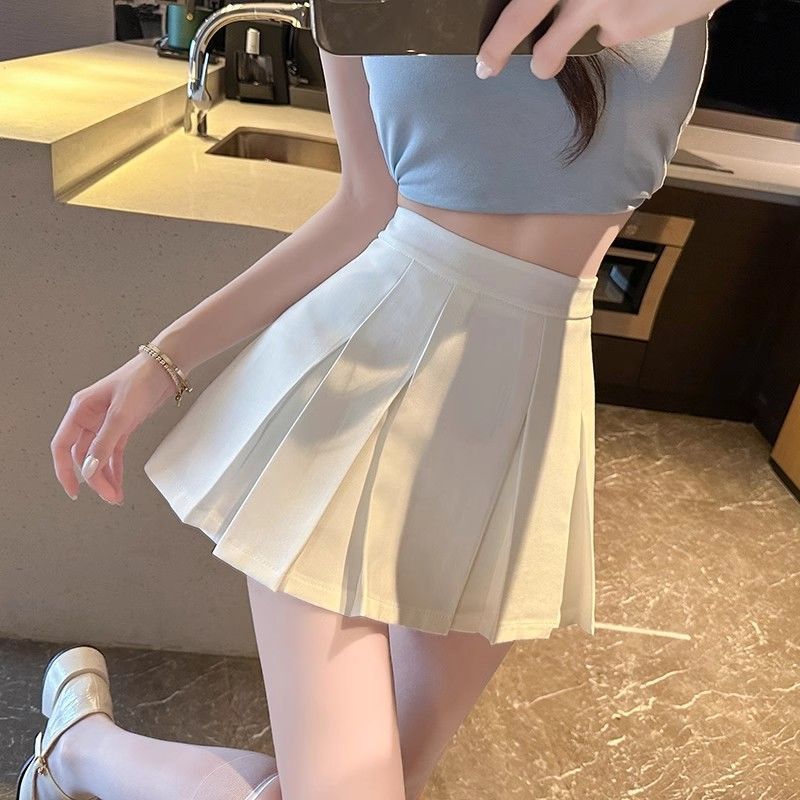 Women's High-Waisted Pleated Mini Skirt Black A-Line Suit/Pants for Spring/Summer 2024 Petite Hot Girl Fashion_ecoleips.com