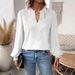 Women's V-Neck Lace Trim Long Sleeve T-Shirt, Solid Color Casual Blouse For Autumn Winter, Soft Stretch Basic Top_ecoleips.com