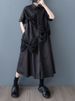 Patchwork Mesh Bow Vintage Shirt Dresses For Women Long Summer New Short Sleeve Loose Casual Dress Korean Elegant Clothing 2025_ecoleips.com