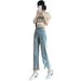 American-style Petite Women's Wide-leg Jeans, Autumn Cropped High-waisted Loose Frayed Ripped Straight Pants, Trendy_ecoleips.com