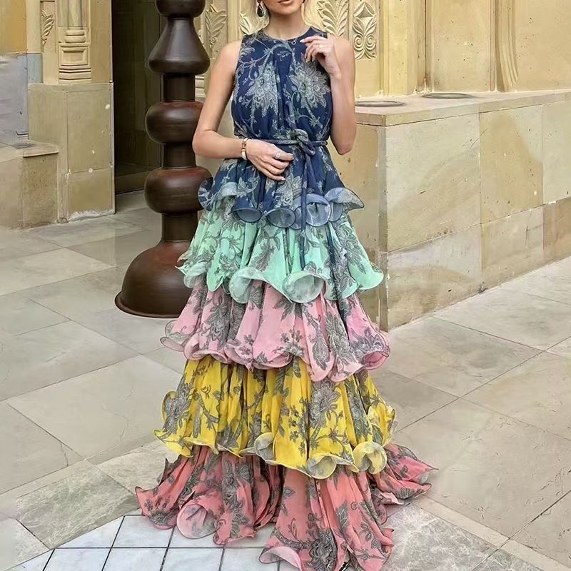 New Australian Cross-border 2026 Summer Halter Neck Sleeveless Design Bohemian Vintage Style Ruffle Long Dress For Women_ecoleips.com