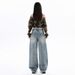Women's High-Waisted Slimming Ripped Wide Leg Jeans Loose Fitting Floor Length Pants American Style Denim_ecoleips.com