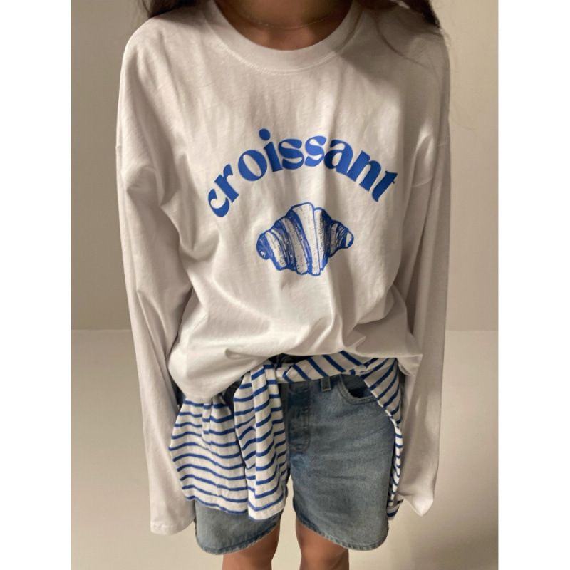 Autumn And Winter Loose Printed Long-Sleeved T-Shirt Female Lazy Fashion Round Neck Versatile Bottoming Top_ecoleips.com
