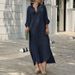 Independent Station Wish European And American New Shirt Collar Cotton Linen Button Long Dress_ecoleips.com