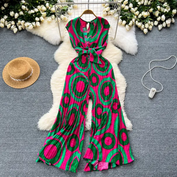 Summer Elegant Women Abstract Print Jumpsuit Chic Streetwear Wide Leg Romper Mujer V Neck Bodycon Sleeveless High Jumps_ecoleips.com