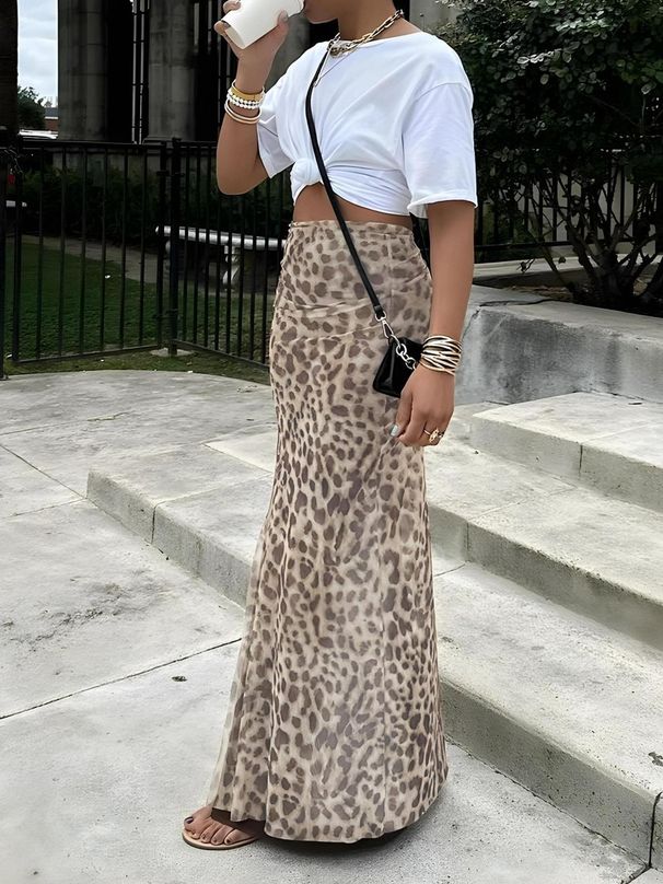 Classic Women's Long Fishtail Skirt Leopard Print Casual Everyday Style Best Selling Spring Summer Version Fitted Skirt_ecoleips.com