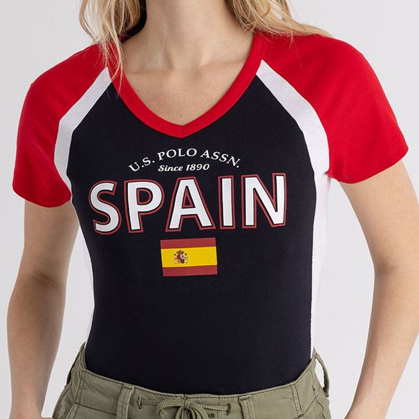 Aria Basics 2026 Summer Women's Short-Sleeve Slim Fit T-Shirt Top Y2K Spanish Print World Cup Football Jersey Wholesale_ecoleips.com