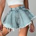 Women's Clothing Denim Shorts Women's Ripped High Waist Loose Tassel Jeans_ecoleips.com