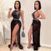 Women's nightclub hot diamond beads mesh sexy tassel dress two-piece suit for women_ecoleips.com