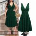 Women's Glitter V-Neck High-Waist Pleated Dress – Elegant Evening & Party Wear (S-5XL, Green/Burgundy/Black)_ecoleips.com