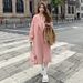 Pink Single Layer Thin For Women 2023 Autumn Winter New Korean Loose Mid-Length Hepburn Style Woolen Coat_ecoleips.com