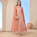 Orange Pink Leaf Mesh Embroidery Fashion Cloak Two Piece Dress Lady Long Skirt_ecoleips.com