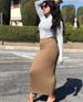Striped Bodycon Pencil Skirt – Stretchy High-Waist Long Skirt For Women (Black/Pink/Army Green/Brick Red/Burgundy/Navy/Khaki/Gray)_ecoleips.com
