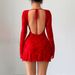 Women's Clothing New Red Sexy Backless Waist Tie Printed Short Skirt Flared Sleeves_ecoleips.com