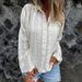 Women's Oversized Embroidered Cotton Blouse – Loose Fit Long Sleeve V-Neck Top For Casual & Office Wear (One Size, White & Beige)_ecoleips.com