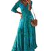New European And American 2023 Bohemian Style Three-Quarter Sleeve Long High-Waisted V-Neck Floral Print Dress For Women_ecoleips.com