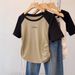 Color Blocked Raglan Short Sleeve T-Shirt Style Drawstring Top Unique Irregular Design For Curvy Women Plus Size Summer Bestseller_ecoleips.com