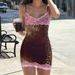 European And American Style Hot Girl Personality Snake Pattern Lace Color-Block Splicing Strap Pure Desire Sexy V-Neck_ecoleips.com