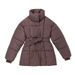 Women's Mid-Length Belted Puffer Coat Winter Fashion Outerwear – Slim Fit With Detachable Hood, Black/White/Coffee_ecoleips.com