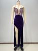 Women's Clothing New Tube Top Heavy Diamond Velvet Pleated Open Hairpin Sexy Party Evening Dress_ecoleips.com