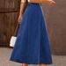 Women's A-Line Denim Skirt With Single Button – Vintage Washed Maxi Skirt For Casual & Office (Dark Blue, XS-XXL)_ecoleips.com