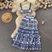 Women's Blue And White Porcelain Print Skirt Set Casual High Waist Mid-Length Pencil Skirt With Revealing Waist Camisole_ecoleips.com