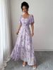 Women's Sweet French Style Mini Dress With Purple Butterfly Print, Batwing Sleeves & Back Zipper_ecoleips.com