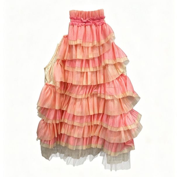 Lightweight Glitter Layered Ruffle Party Top With Lace Hem, Halter Neck Cami For Women In Blush Pink, Sweet & Elegant Style_ecoleips.com