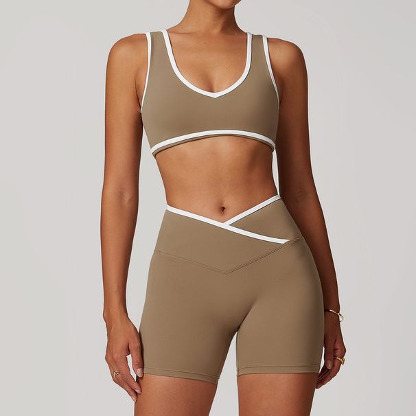 Women's Wide Strap Sports Bra Shockproof Contrast Color One Piece Yoga Fitness Wear_ecoleips.com