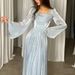 Women's Clothing French retro square neck elegant long sleeved pleated dress_ecoleips.com