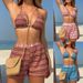 Women's Clothing Women's Knit Halter Bikini Set 3-Piece With Contrast Trims Sexy Beach Swimsuit_ecoleips.com