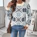 Nordic Snowflake Geometric Knit Sweater Oversized Loose Fit Long Sleeve Pullover For Autumn & Winter_ecoleips.com