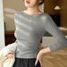 2025 #Selection Of Premium Products # One Word Small Round Neck Slim Fit And Slimming T-Shirt For Women With Long Sleeves,_ecoleips.com