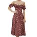 Cross-border European And American Women's Fashion 2025 New Summer Short-sleeve Slit Floral Off-shoulder Strapless_ecoleips.com