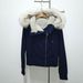 girl Niche Design Autumn Winter New Hooded Fur Collar Diagonal Plush Inner Cotton Jacket Navy Blue/Black/Gray_ecoleips.com