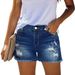 Women's High Waisted Denim Shorts Distressed Slimming Versatile Frayed Hem Trendy European American Style 2025 New_ecoleips.com